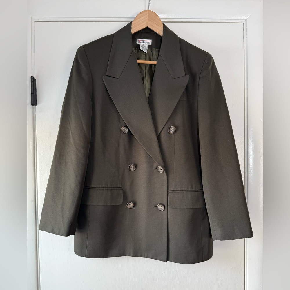 Talbots Vintage Army Green Wool Double Breasted Blazer 90’s Y2K Dark Academia